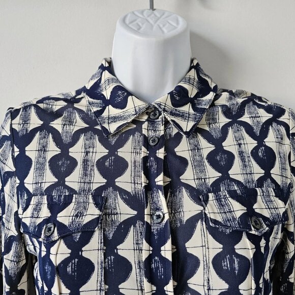 NWT TORY BURCH Navy Off White Print Kimber Blouse Top Shirt XS - Picture 5 of 10